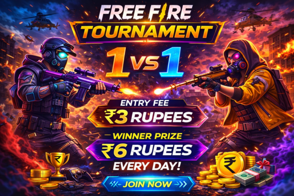 FREE FIRE TOURNAMENT 1VS1 ENTRY FEE 3 OWNER PRICE 6 RUPEES EVERYDAY