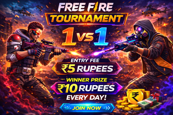FREE FIRE TOURNAMENT 1VS1 ENTRY FEE 5 OWNER PRICE 10 RUPEES EVERYDAY