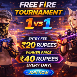 FREE FIRE TOURNAMENT 1VS1 ENTRY FEE 20 OWNER PRICE 40 RUPEES EVERYDAY