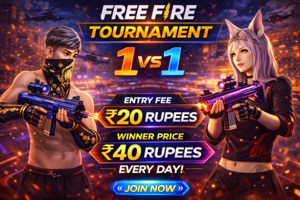 FREE FIRE TOURNAMENT 1VS1 ENTRY FEE 20 OWNER PRICE 40 RUPEES EVERYDAY