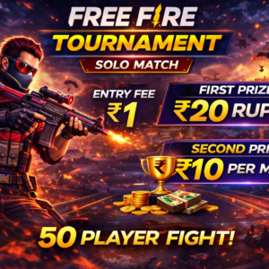 SOLO MATCH  Entry Fee: ₹1 Rupees  First Prize: ₹20 Rupees  Second Prize: ₹10 Per Match  50 Player Fight!