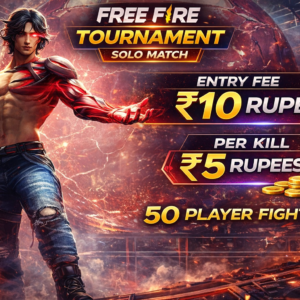 FREE FIRE TOURNAMENT  SOLO MATCH  Entry Fee: ₹10 Rupees  Per Kill: ₹5 Rupees  50 Player Fight